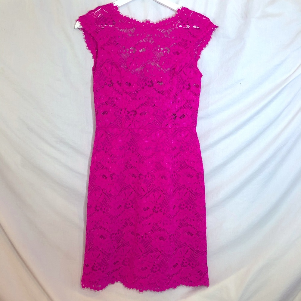 Shoshanna bright pink lace size 0 cap sleeve Dress